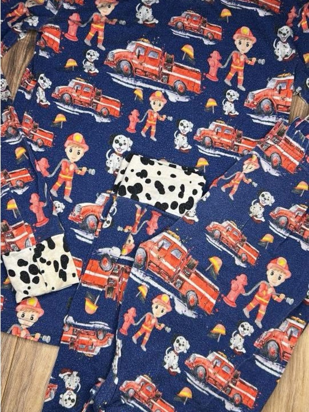 Kids Firetruck Pajama Set - Navy with Red Firefighter Print